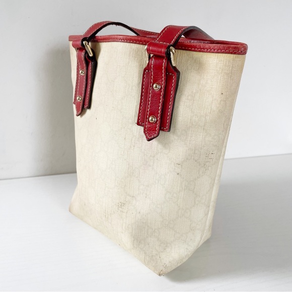 Gucci off white monogram coated canvas tattoo heart logo small tote bag - Picture 3 of 11